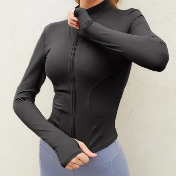 Veste de Sport Femme à Manches Longues – Haut Zip Fitness Yoga, Chaud et Confortable pour l'Hiver, Idéale pour le Gym, Running et Entraînements